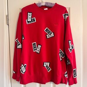 Nike Red Sticker Print Crewneck Sweatshirt Men Size XL